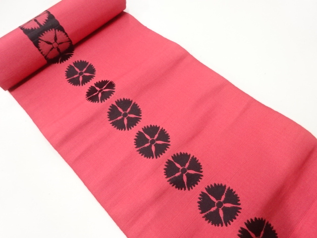 JAPANESE KIMONO / ANTIQUE BOLT FOR OBI / WOVEN NADESHIKO FLOWER
